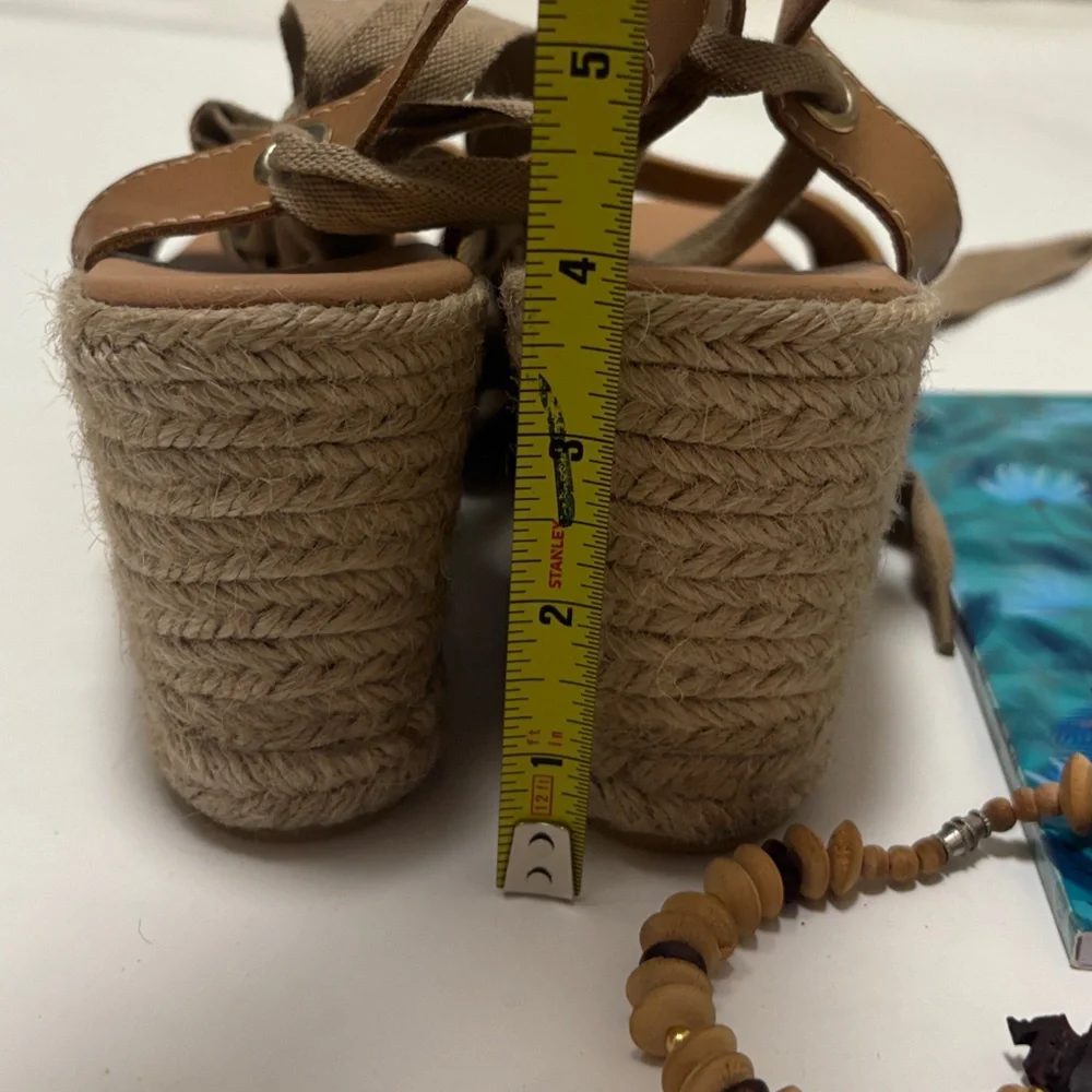 Maypol Spain Tan Espadrille Woven Nude Wedge Sandals Tie Shoes Anthropologie 39